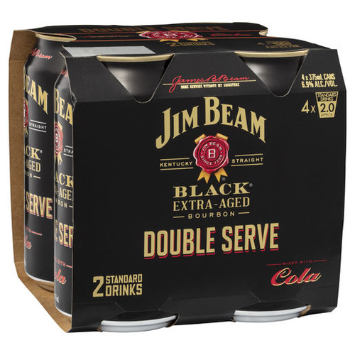 Jim Beam Black Double Serve & Cola 4x375ml 